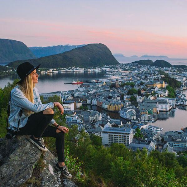 "Girl enjoying the view of Ålesund"